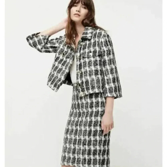 J. Crew Black & White Houndstooth Tweed Blazer Button Career Office Workwear 0 - Picture 3 of 8